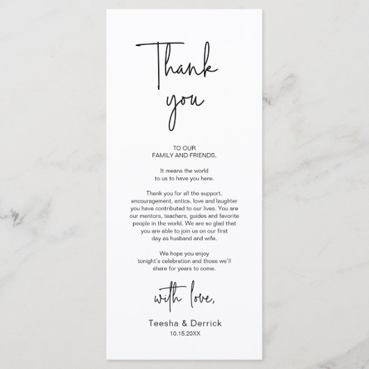 Moderne bruiloft Plaats Instelling Diner Bedankt v Programma (Voorkant)