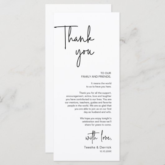 Moderne bruiloft Plaats Instelling Diner Bedankt v Programma (Voorkant / Achterkant)
