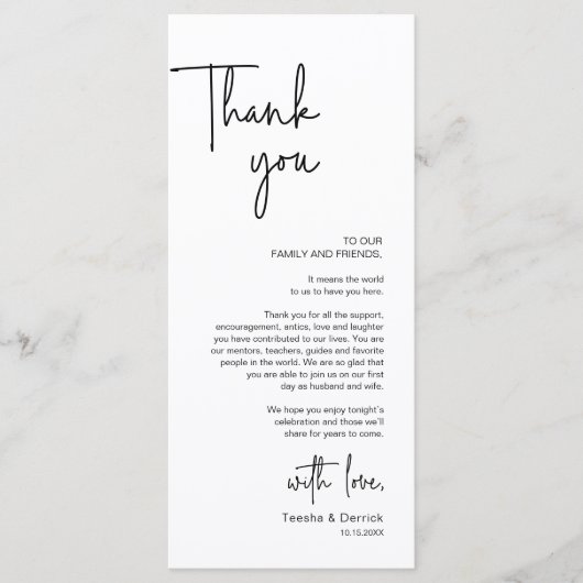 Moderne bruiloft Plaats Instelling Diner Bedankt v Programma (Voorkant)