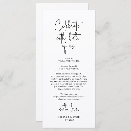 Moderne bruiloft Plaats Instelling Diner Bedankt v Programma (Voorkant / Achterkant)