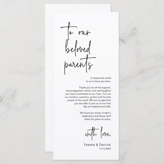 Moderne bruiloft Plaats Instelling Diner Bedankt v Programma (Voorkant / Achterkant)