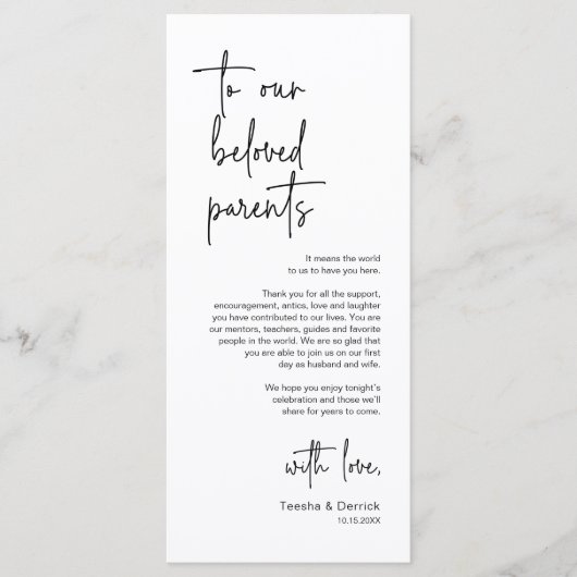 Moderne bruiloft Plaats Instelling Diner Bedankt v Programma (Voorkant)