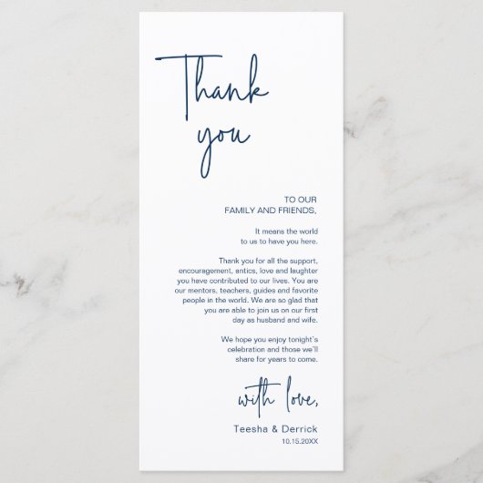 Moderne bruiloft Plaats Instelling Diner Bedankt v Programma (Voorkant)