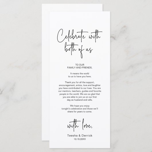 Moderne bruiloft Plaats Instelling Diner Bedankt v Programma (Voorkant / Achterkant)