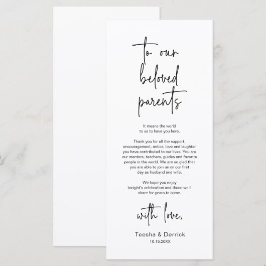 Moderne bruiloft Plaats Instelling Diner Bedankt v Programma (Voorkant / Achterkant)