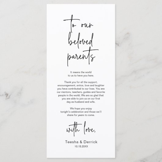 Moderne bruiloft Plaats Instelling Diner Bedankt v Programma (Voorkant)