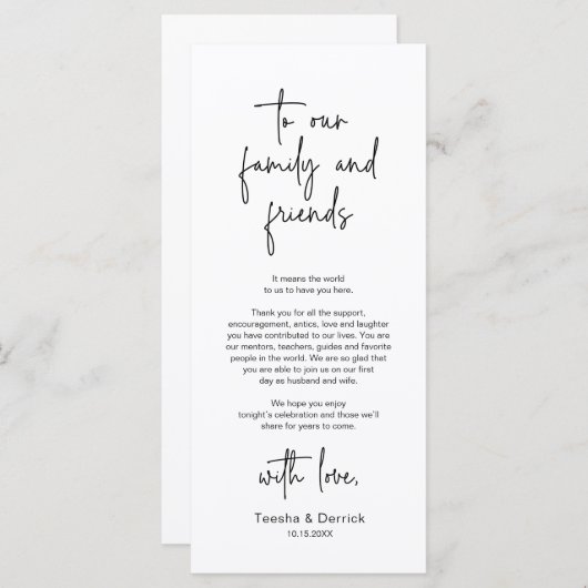 Moderne bruiloft Plaats Instelling Diner Bedankt v Programma (Voorkant / Achterkant)