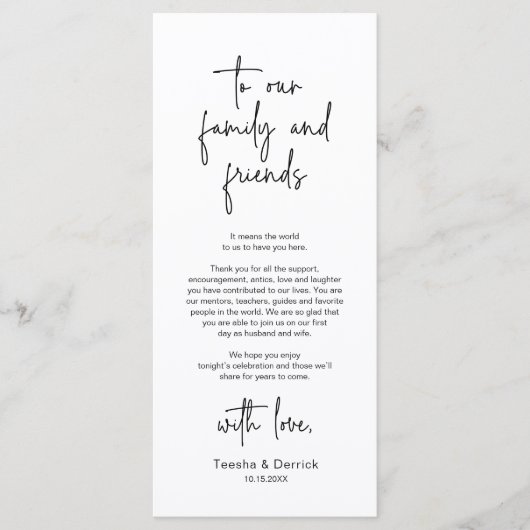 Moderne bruiloft Plaats Instelling Diner Bedankt v Programma (Voorkant)