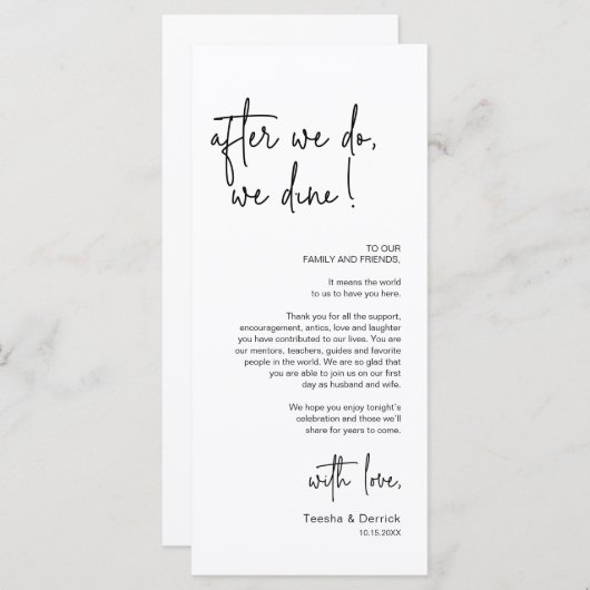 Moderne bruiloft Plaats Instelling Diner Bedankt v Programma (Voorkant / Achterkant)