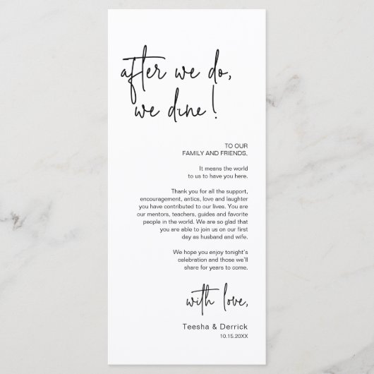 Moderne bruiloft Plaats Instelling Diner Bedankt v Programma (Voorkant)
