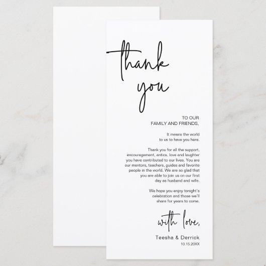 Moderne bruiloft Plaats Instelling Diner Bedankt v Programma (Voorkant / Achterkant)
