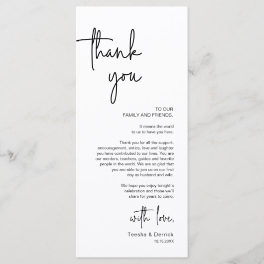 Moderne bruiloft Plaats Instelling Diner Bedankt v Programma (Voorkant)