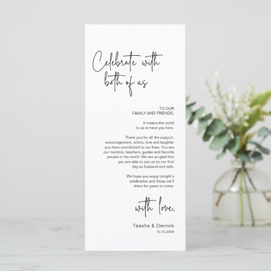 Moderne bruiloft Plaats Instelling Diner Bedankt v Programma (Staand voorkant)