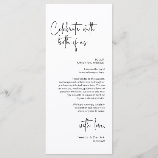 Moderne bruiloft Plaats Instelling Diner Bedankt v Programma (Voorkant)