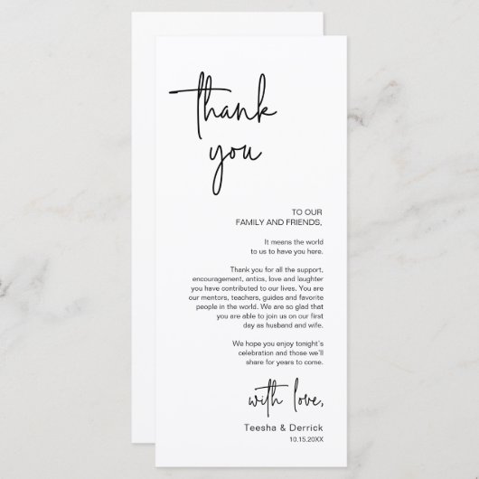 Moderne bruiloft Plaats Instelling Diner Bedankt v Programma (Voorkant / Achterkant)