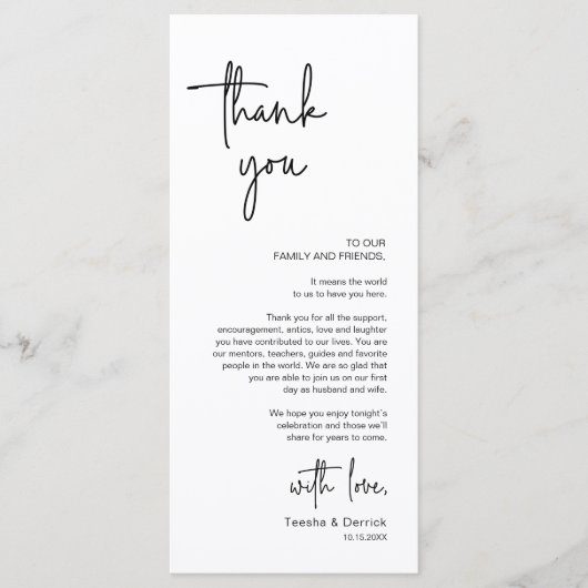 Moderne bruiloft Plaats Instelling Diner Bedankt v Programma (Voorkant)