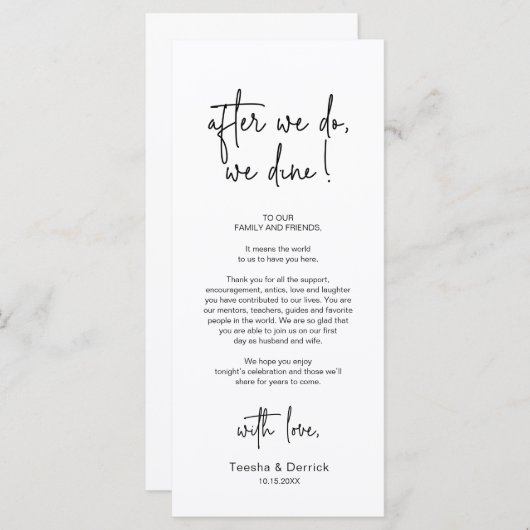 Moderne bruiloft Plaats Instelling Diner Bedankt v Programma (Voorkant / Achterkant)