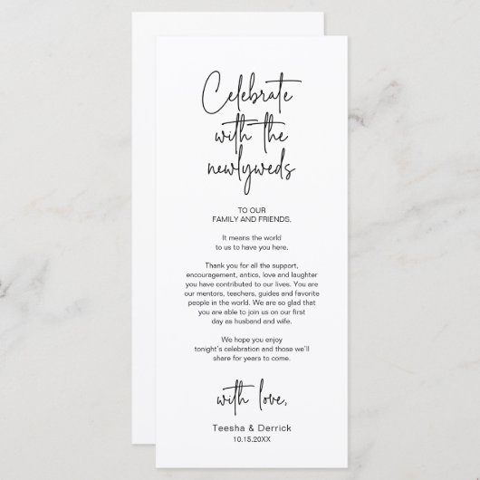 Moderne bruiloft Plaats Instelling Diner Bedankt v Programma (Voorkant / Achterkant)