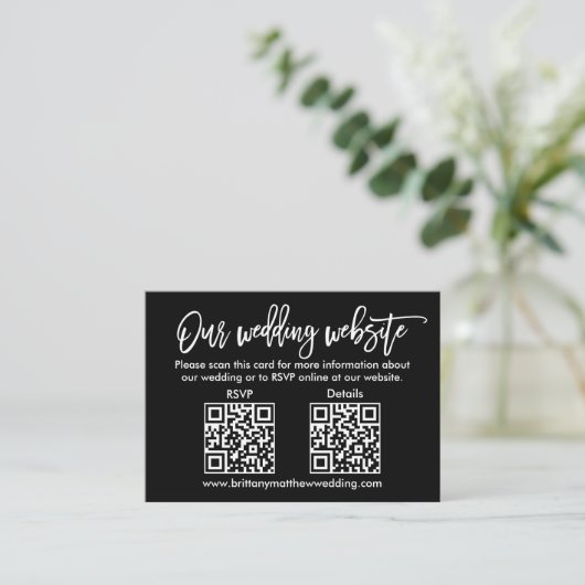 Moderne bruiloft QR RSVP Details zwart penseel scr Informatiekaartje (Staand voorkant)