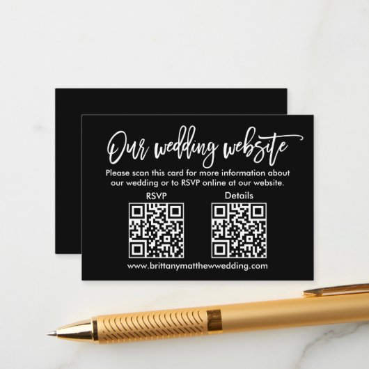 Moderne bruiloft QR RSVP Details zwart penseel scr Informatiekaartje (Voorkant / Achterkant in situ)