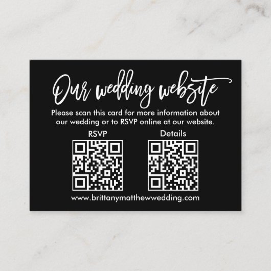 Moderne bruiloft QR RSVP Details zwart penseel scr Informatiekaartje (Voorkant)