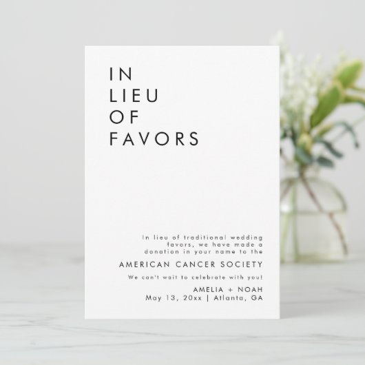 Moderne bruiloft receptie in plaats van gunsten te kaart (Staand voorkant)