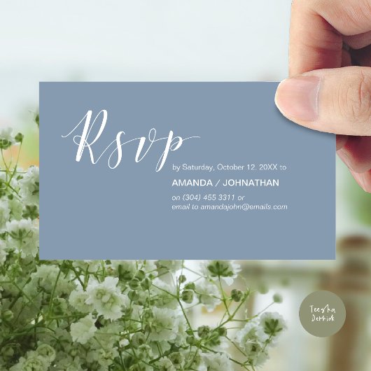 Moderne bruiloft RSVP, in Dusty Blue Informatiekaartje