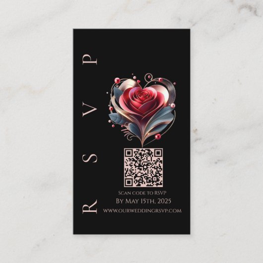 Moderne bruiloft RSVP QR code-hart gevormd Roos Visitekaartje (Voorkant)