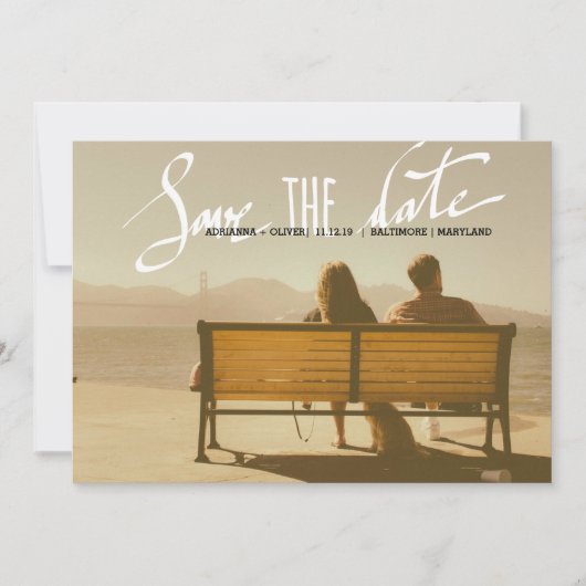 Moderne bruiloft slaat de foto van het datumscript save the date (Voorkant)