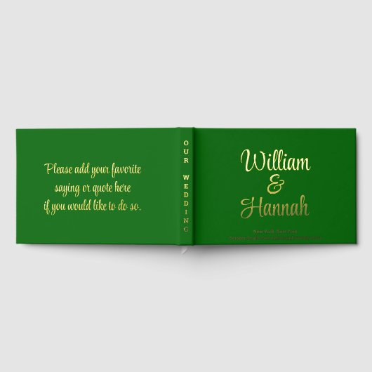 Moderne bruiloft smaragdgroen met gouden hardcover gastenboek (Volledig)