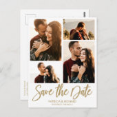Moderne bruiloft sparen Datum 4 Foto collage Briefkaart (Voorkant / Achterkant)