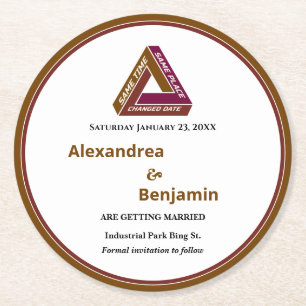 Moderne bruiloft sparen de Datum Nieuwe Datum Kaar Ronde Kartonnen Onderzetter