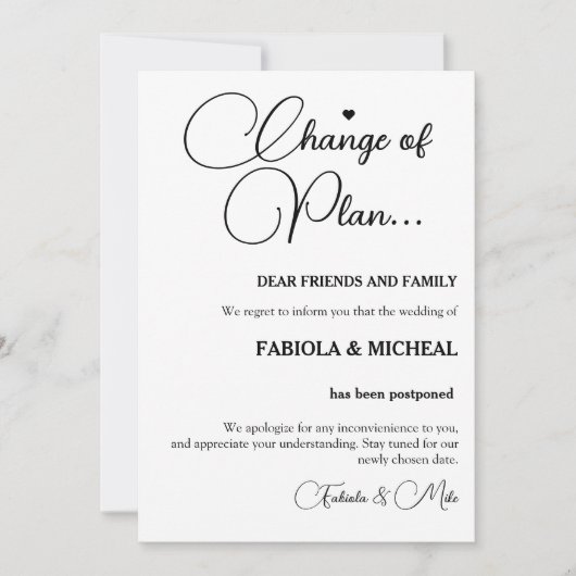 Moderne bruiloft uitgesteld bruiloft schema kaart (Voorkant)