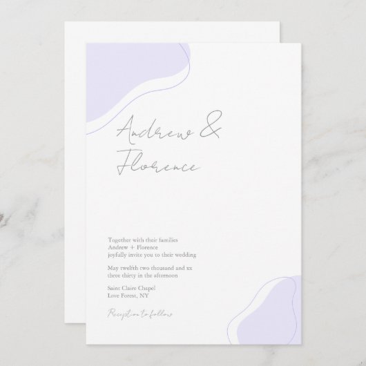 Moderne bruiloft Violet Blob Minimal White Uniek Kaart (Voorkant / Achterkant)