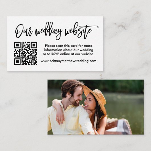 Moderne bruiloft voor penseel script QR-foto Informatiekaartje (Voorkant / Achterkant)