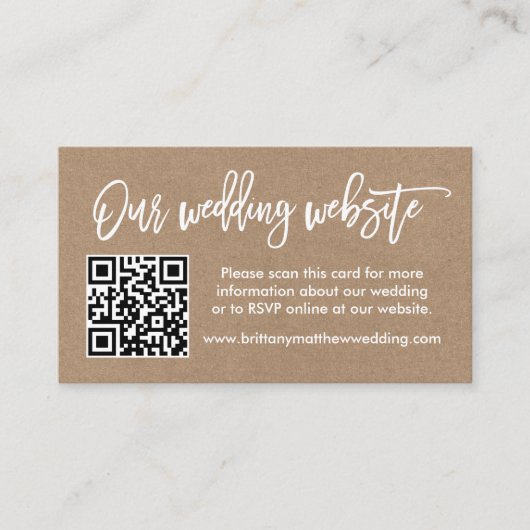 Moderne bruiloft voor penseel script QR Kraft Informatiekaartje (Voorkant)