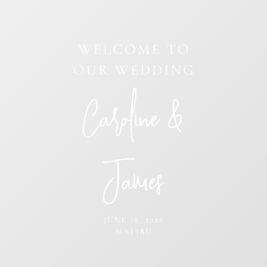 Moderne bruiloft welkom script spiegel raamsticker (Vel)