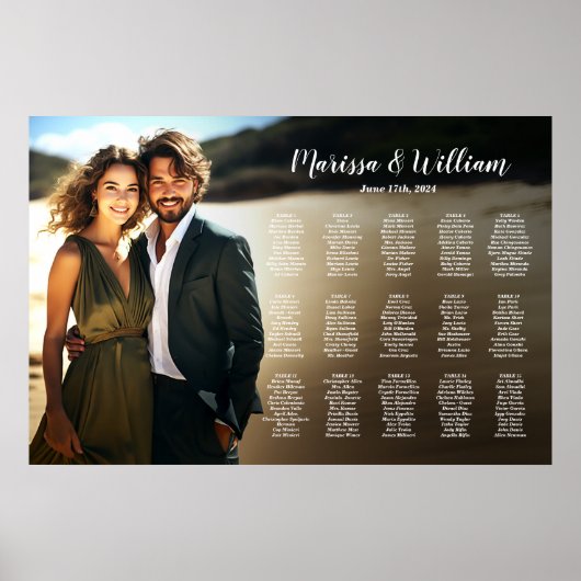 Moderne bruiloft zitgrafiek met foto 15 tafels poster (Voorkant)