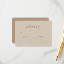 Moderne Bruine Beige Minimalistische Trouw-RSVP-Ka