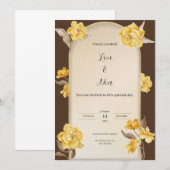 Moderne bruine en gele bruiloft uitnodiging (Voorkant / Achterkant)