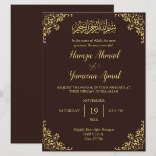Moderne bruine en gouden moslim islamitische nikka kaart