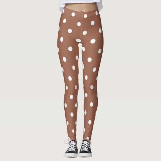 Moderne bruine en witte poka punts patroon leggings (Voorkant)