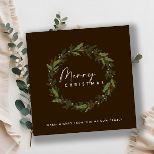 MODERNE BRUINE HOLLY BERRY KRANS VROLIJK KERST FEESTDAGENKAART