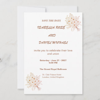 Moderne bruine lijnkunst Save the Date trouwkaart