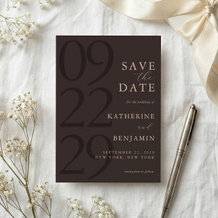 Moderne Bruine Minimalistische Trouwdag Save The Date