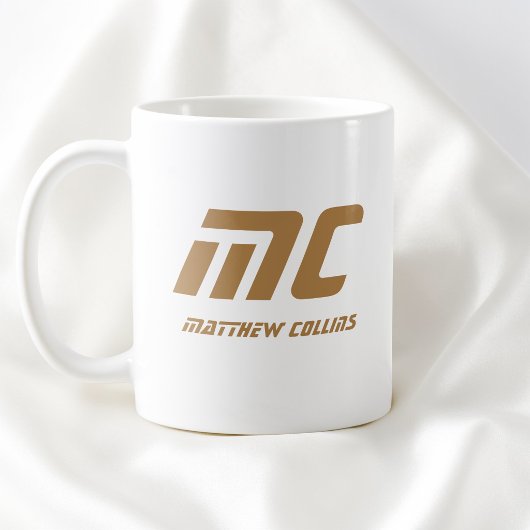 Moderne Bruine Monogram Naam Vet Eenvoudig voor He Koffiemok