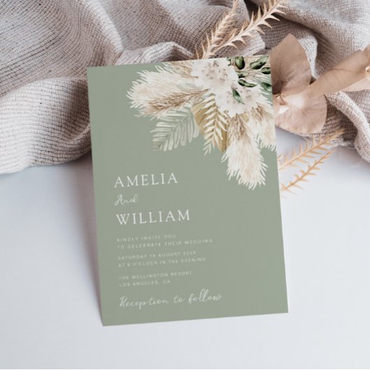 moderne bruine pampas - bruiloft kaart