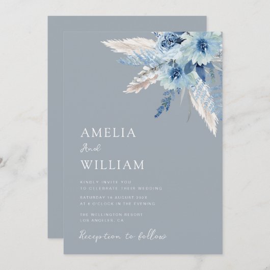 moderne bruine pampas - bruinkoolvis uitnodiging (Voorkant / Achterkant)