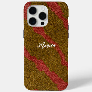 Moderne  Bruine & Roze Glitter Persoonlijke Naam iPhone 15 Pro Max Hoesje