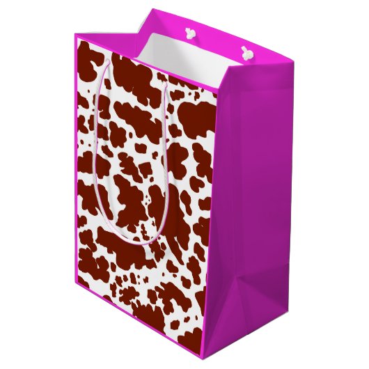 Moderne bruine roze Koe Huidtextiel Dierafdrukken Medium Cadeauzakje (Achterkant Gekanteld)